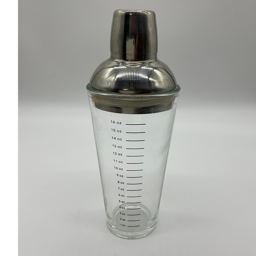 Vintage Cocktail Shaker Unisex 16oz Clear Glass Stainless Steel Barware Tool